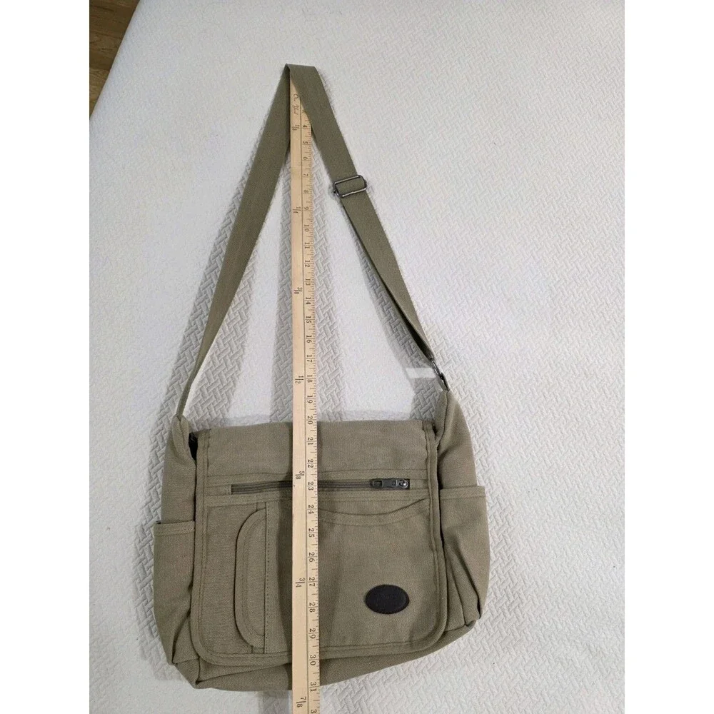 Fu Li Ma Vintage Khaki Canvas Messenger Bag Multi Pocket Crossbody Sling Satchel